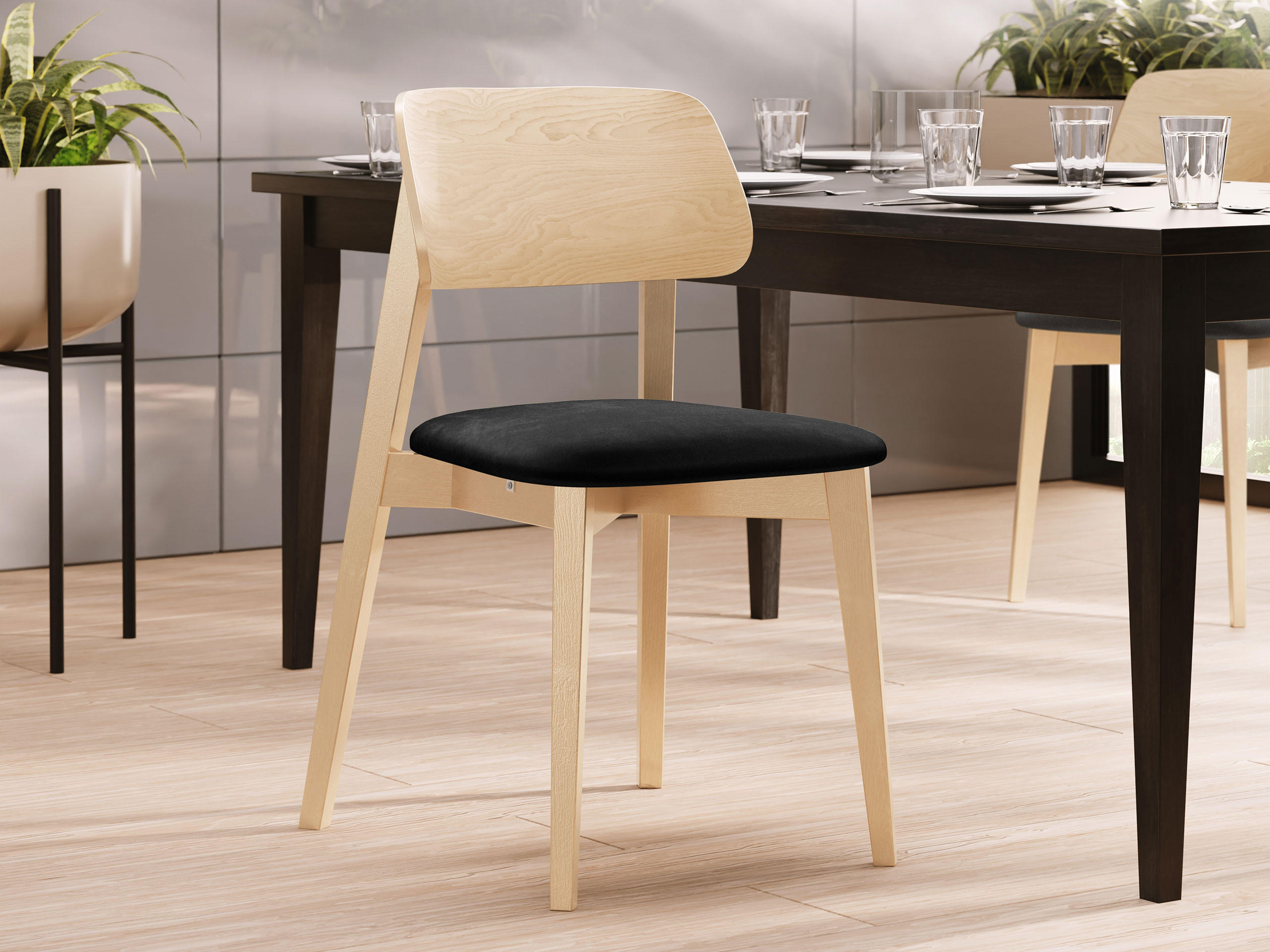 WOHNZIMMER STUHL KT63, Holzfarbe: Buche - Buchefarben/Schwarz, Holz/Textil (47/80/49cm) - MIRJAN24