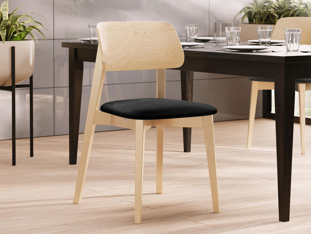 WOHNZIMMER STUHL KT63, Holzfarbe: Buche - Buchefarben/Schwarz, Holz/Textil (47/80/49cm) - MIRJAN24
