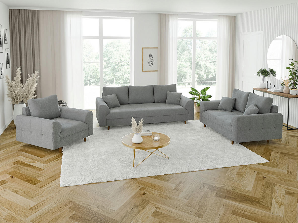 3-SITZER-SOFA Henrik Grau Boucle - Braun/Grau, Holz/Textil (210/81/93cm) - S-Style Möbel