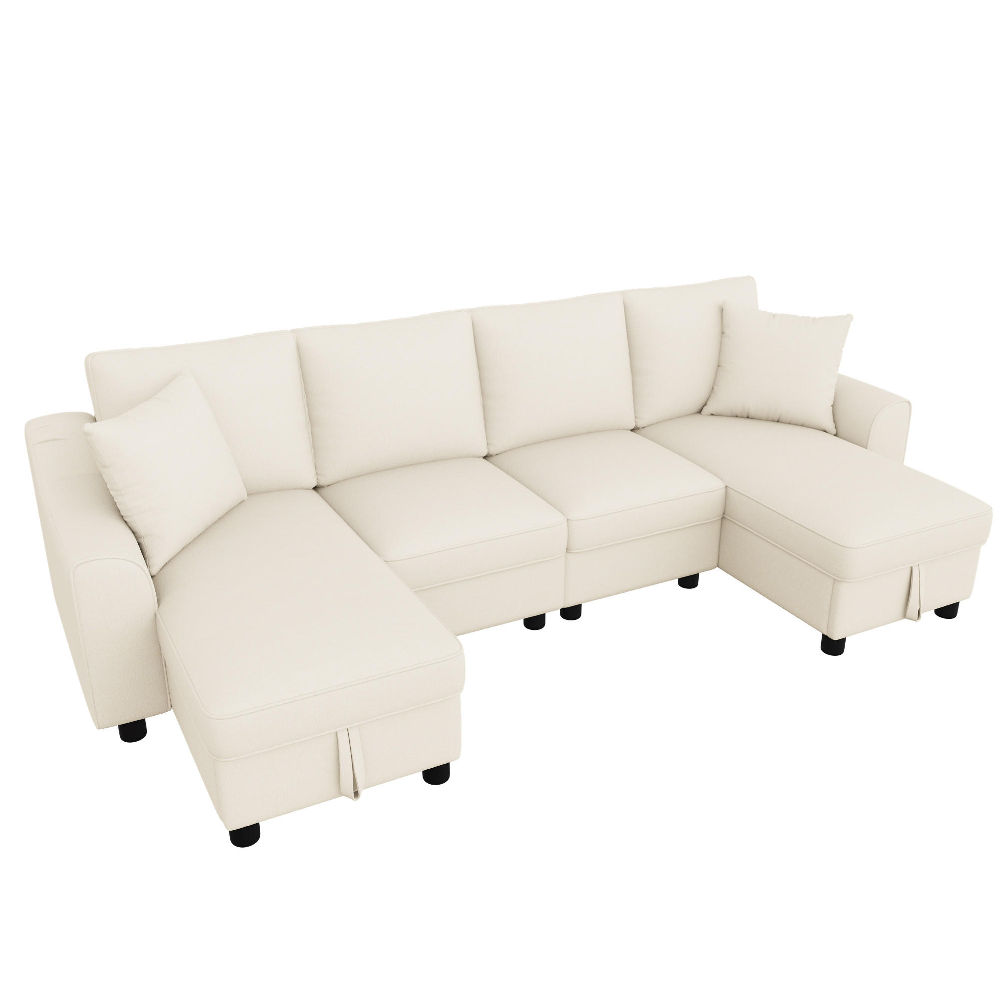 ECKSOFA U-Form 280/137/84 cm Beige mit 2 Chaiselongues als Ecksofa und aufklappbarem Stauraum - Beige, Textil (137/84/280cm) - Oxeza