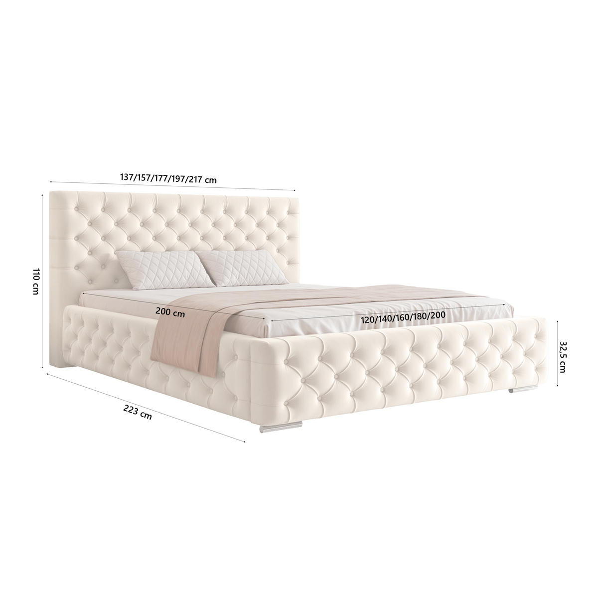 POLSTERBETT CALLIA 200x200 cm, Creme - Creme, Textil (200/200cm) - Fedve