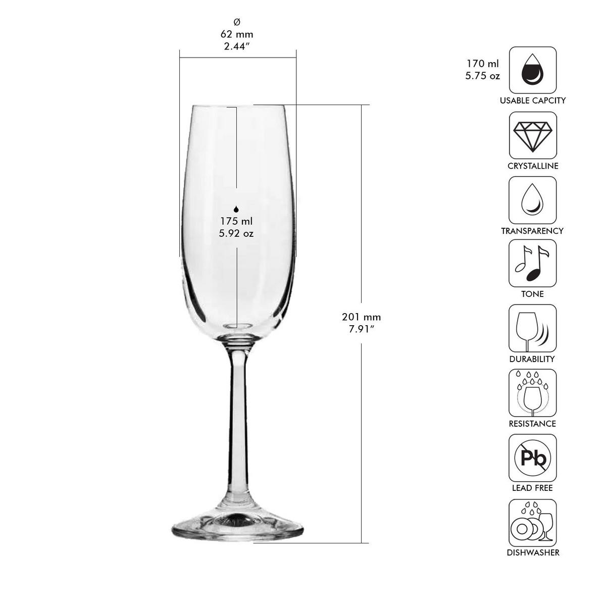 SEKTGLÄSER, 6er-Set, 175 ml - Transparent, Glas (0.17L) - Krosno Glass