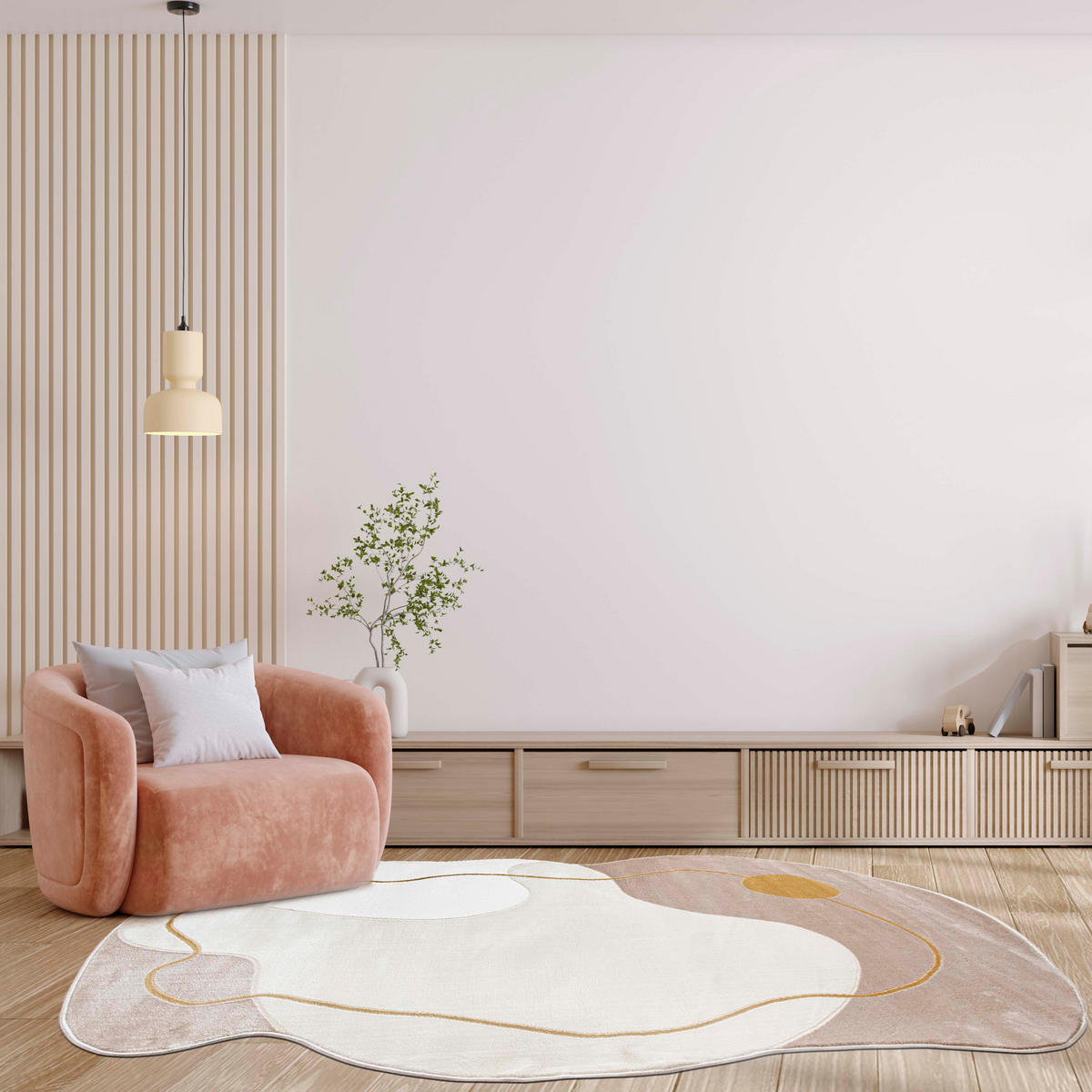 TEPPICH Beige Abstrakt - Kurzflor Unregelmäßig Unregelmäßige Form - Weiß Ecru Creme - 80 x 150 cm - Beige, Textil (80/150cm) - Mazovia