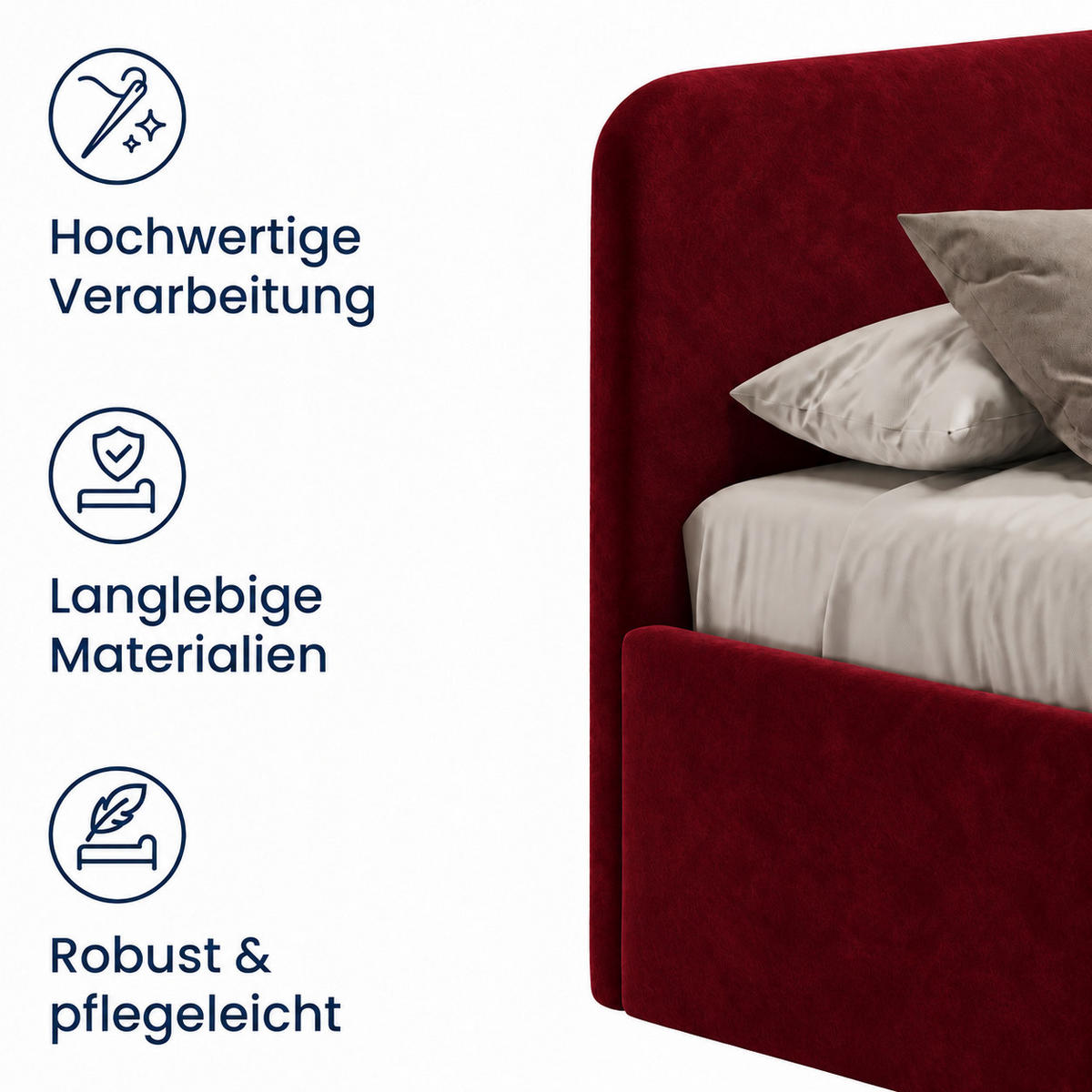 POLSTERBETT 200x200 cm Microvelours in Bordeauxrot - Bordeaux, Textil (200/200cm) - Home Collective