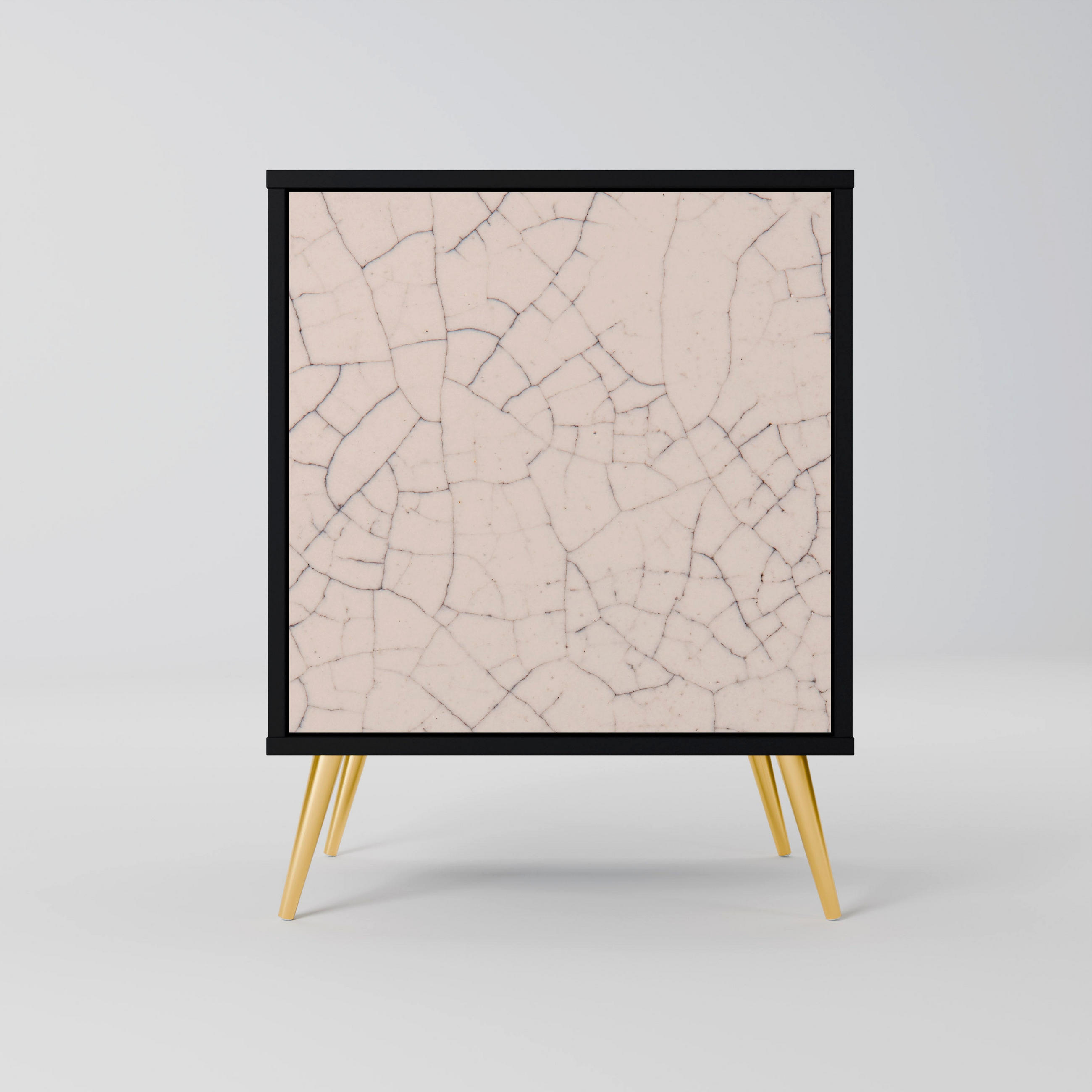 SIDEBOARD CERAMIC TEXTURE, Schwarz, 57,5x42x75,5 cm, Goldfarbene Metallfüße - Goldfarben/Multicolor, Holzwerkstoff/Metall (57.5/75.5/42cm) - SpaceRebels