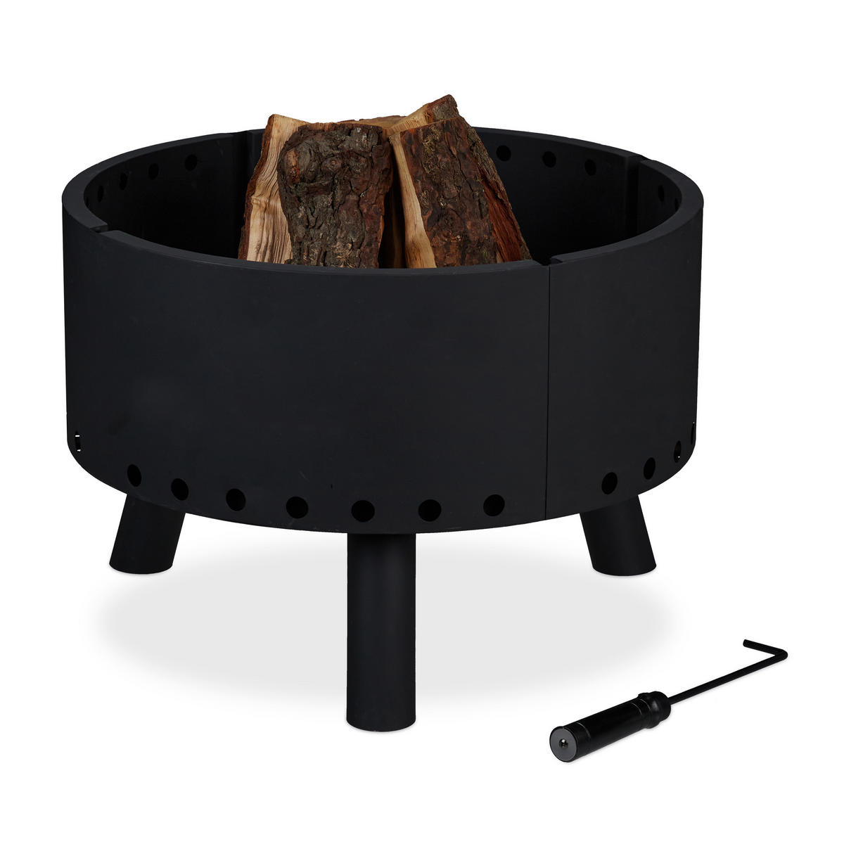 FEUERSCHALE - Schwarz, Metall (58.5/40.5/58.5cm) - Relaxdays