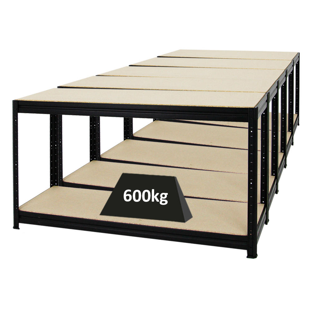 WERKBANK Dino 5er-Set mit 5x höhenverstellbar 90x160x60 cm Traglast 600 kg Schwarz - Schwarz, Metall (800/90/60cm) - PROREGAL