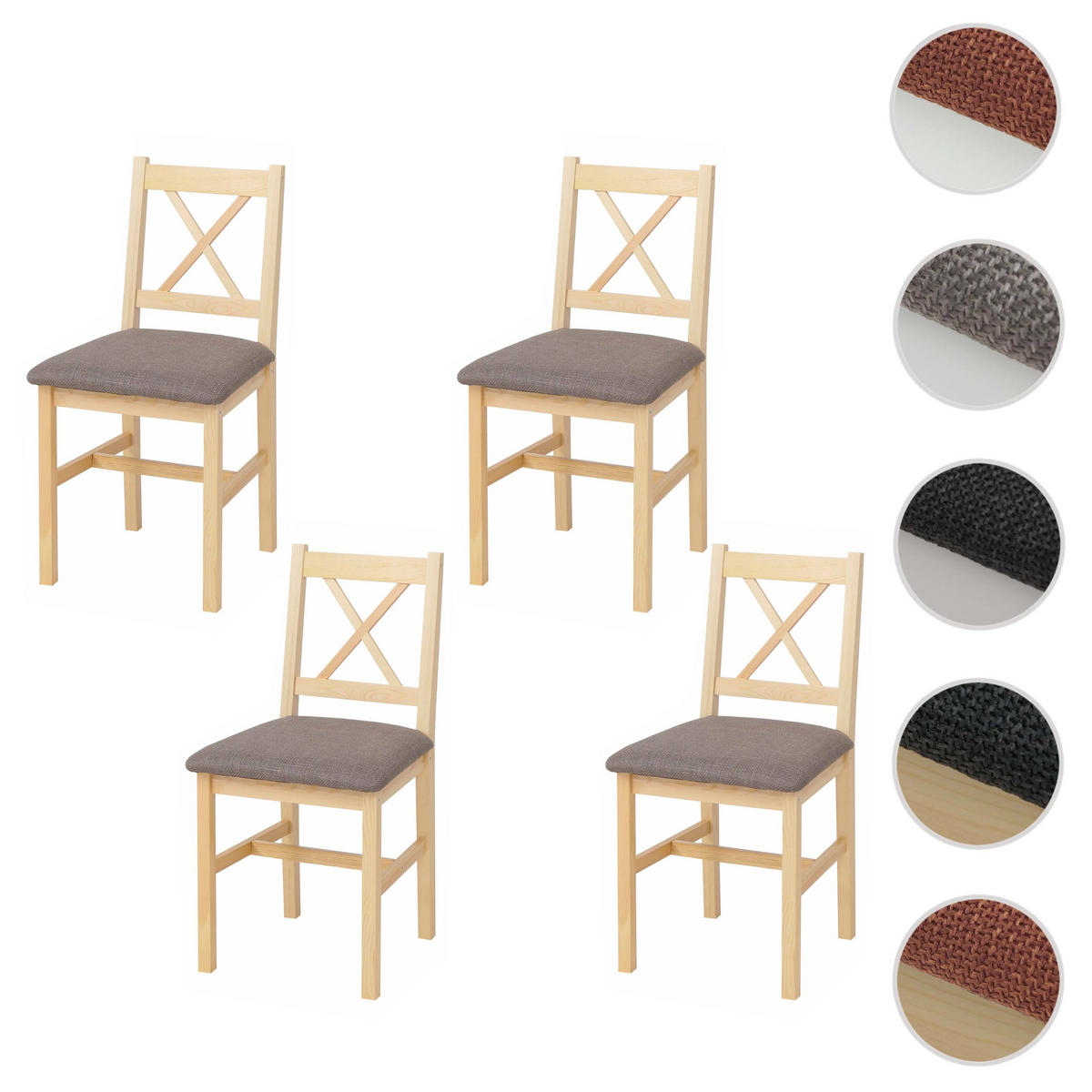 JEDÁLENSKÁ stolička Borovica, sivá, sada 4 ks - sivá/farba borovice, drevo (43/85/44cm) - MCW