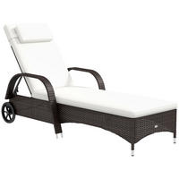 SONNENLIEGE, Polyrattan+Metall, Schwarz - Multicolor, Kunststoff (73/103/200cm) - Outsunny