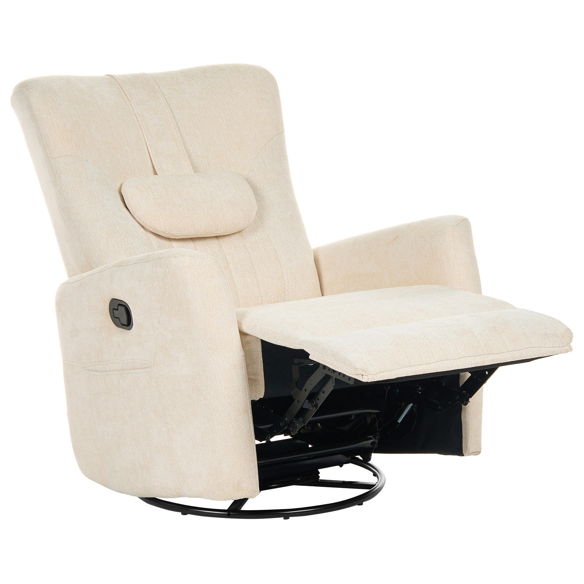 SCHAUKEL-FERNSEHSESSEL drehbar Chenillegewebe Hellbeige Rea - Beige/Schwarz, Textil/Metall (85/102/107cm) - Beliani