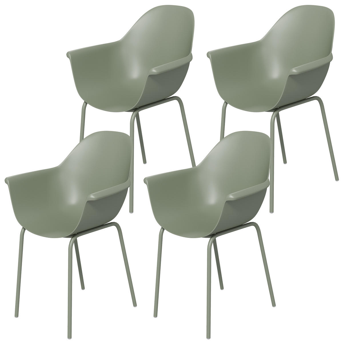 GARTENSTUHL 4er-Set, mit Rückenlehne/Armlehnen, wetterfest, bis 120 kg, Kunststoff/Metall, Grün - Grün, Metall (59/84/55cm)