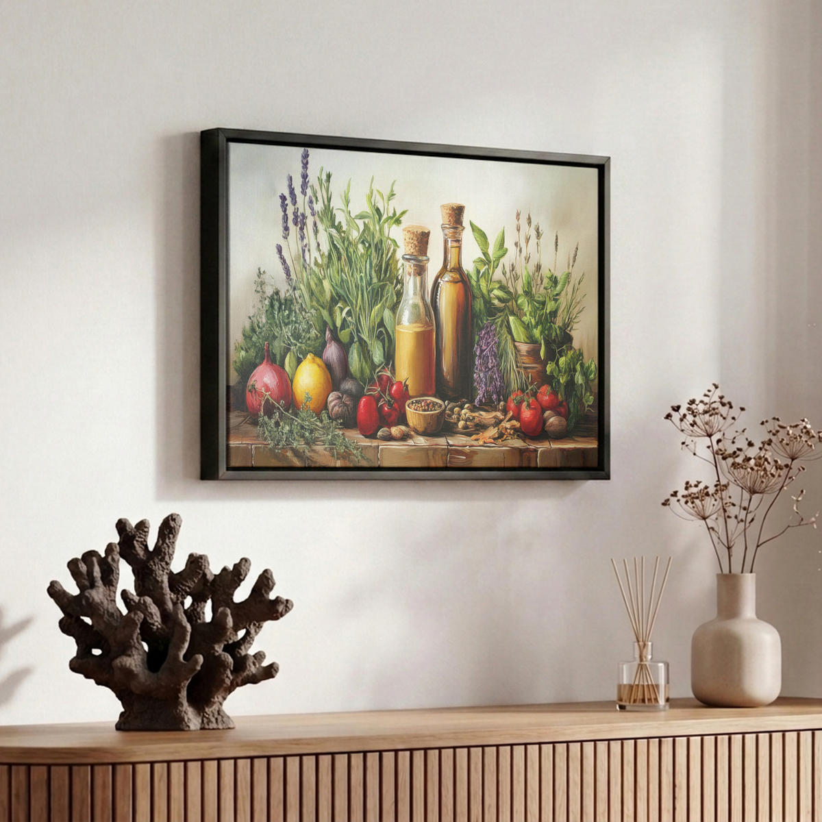 LEINWAND Bilder mit Rahmen - Stilleben - Kräuter - Gewürze - Früchte - Farbenfroh - 30x20 - Grün, Textil (30/20cm) - MuchoWow