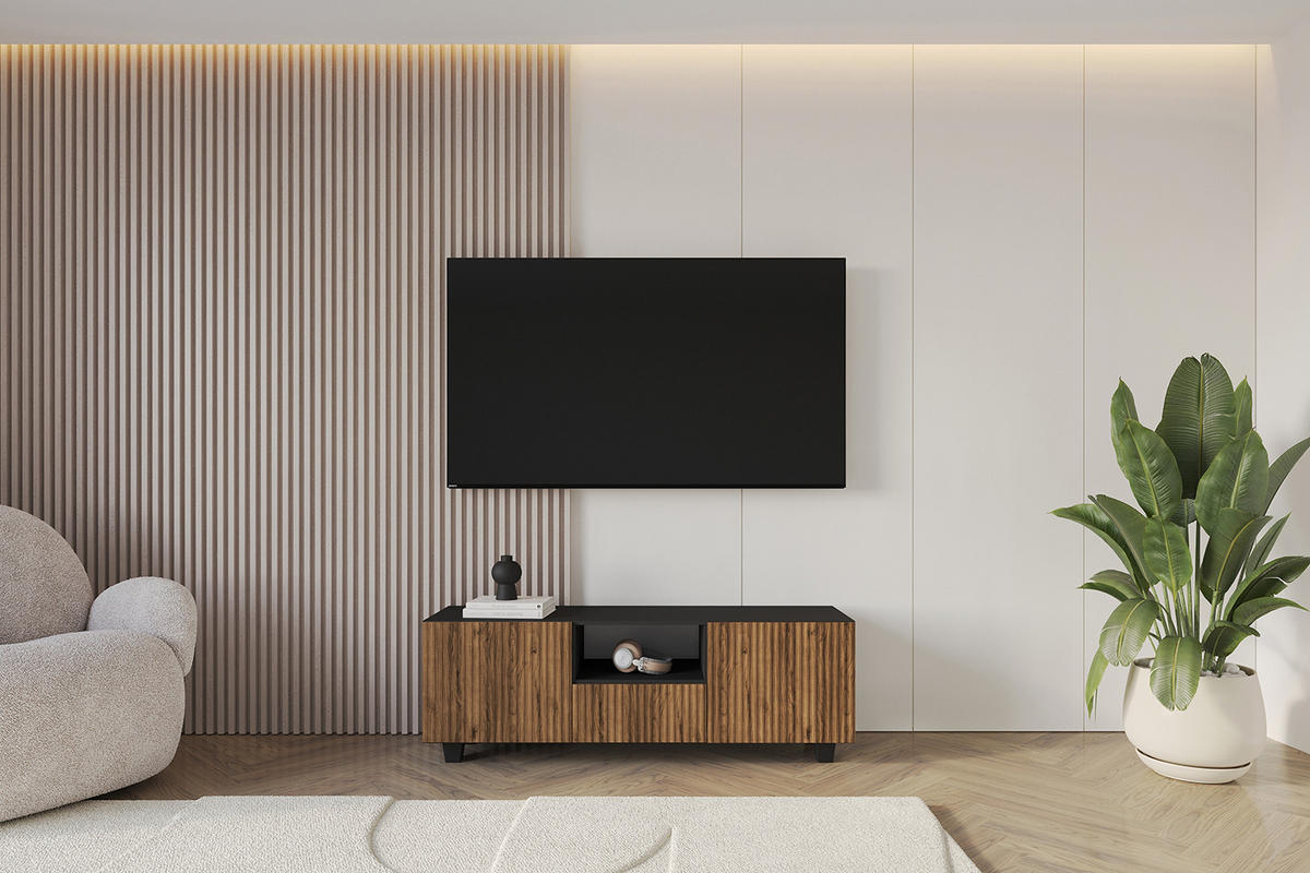 LOWBOARD NOA-2-S 140x50x41 cm - Schwarz / Katania - Eiche Wotan/Schwarz, Holzwerkstoff (140/50/41cm) - ALTDECOR