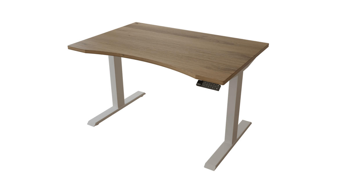 SCHREIBTISCH 120/80 elektrisch höhenverstellbar aus Wildeiche ergonomisch - Weiß - Weiß/Braun, Holz (80/120/72.5cm) - MeinMassivholz