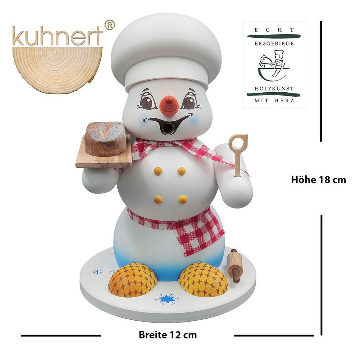 RAUCHFIGUR Schneemann Weiß Bäcker 19 cm - Multicolor, Holz (15/19/0.1cm)