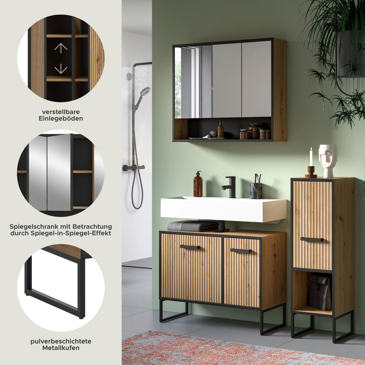 BAD-SET BAGNO 3-Tlg. (B/H/T: ca. 125/192/36 cm) in Artisan Oak Nachbildung/Artisan Oak Nachbildung - Eiche Artisan, Holzwerkstoff (125/192/36cm)