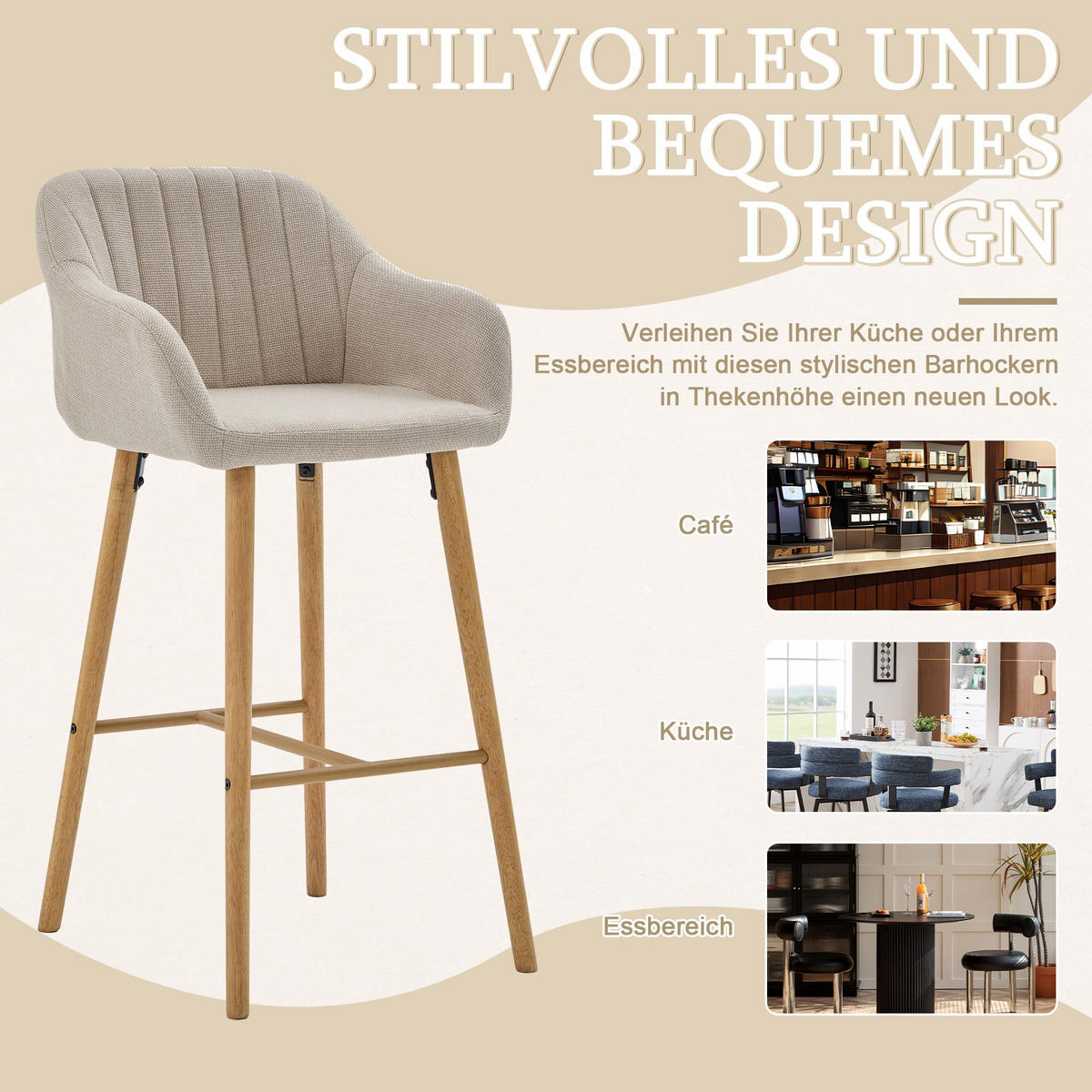BARHOCKER,2ER-SET,BARSTÜHLE,KÜCHENSTÜHLE,LEINEN,BEIGE - Beige, Textil (55/104/51cm) - LVHOM