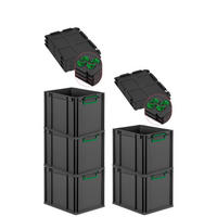 EUROBOX 5x NextGen Color mit Auflagedeckel 32x30x40 cm 30 Liter Schwarz Griffe grün zu - Schwarz/Grün, Kunststoff (30/32/40cm) - PROREGAL