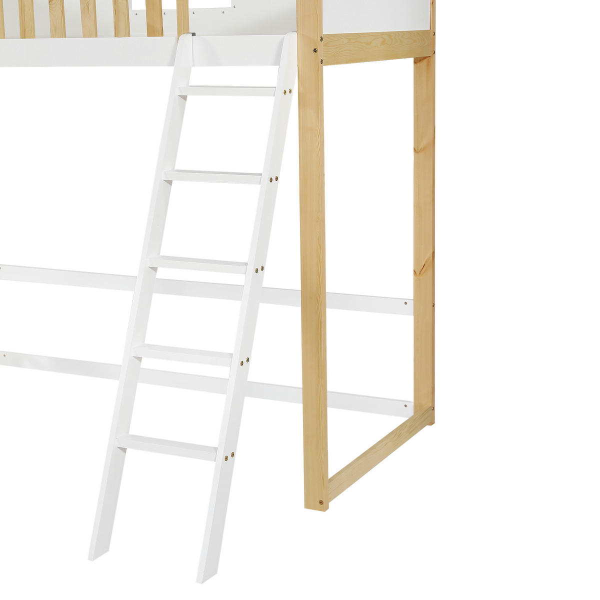 HOCHBETT 90/200 mit Treppe und Fallschutzgitter in Weiß und Natur - Weiß/Naturfarben, Holz/Holzwerkstoff (90/200cm) - EVRYAE