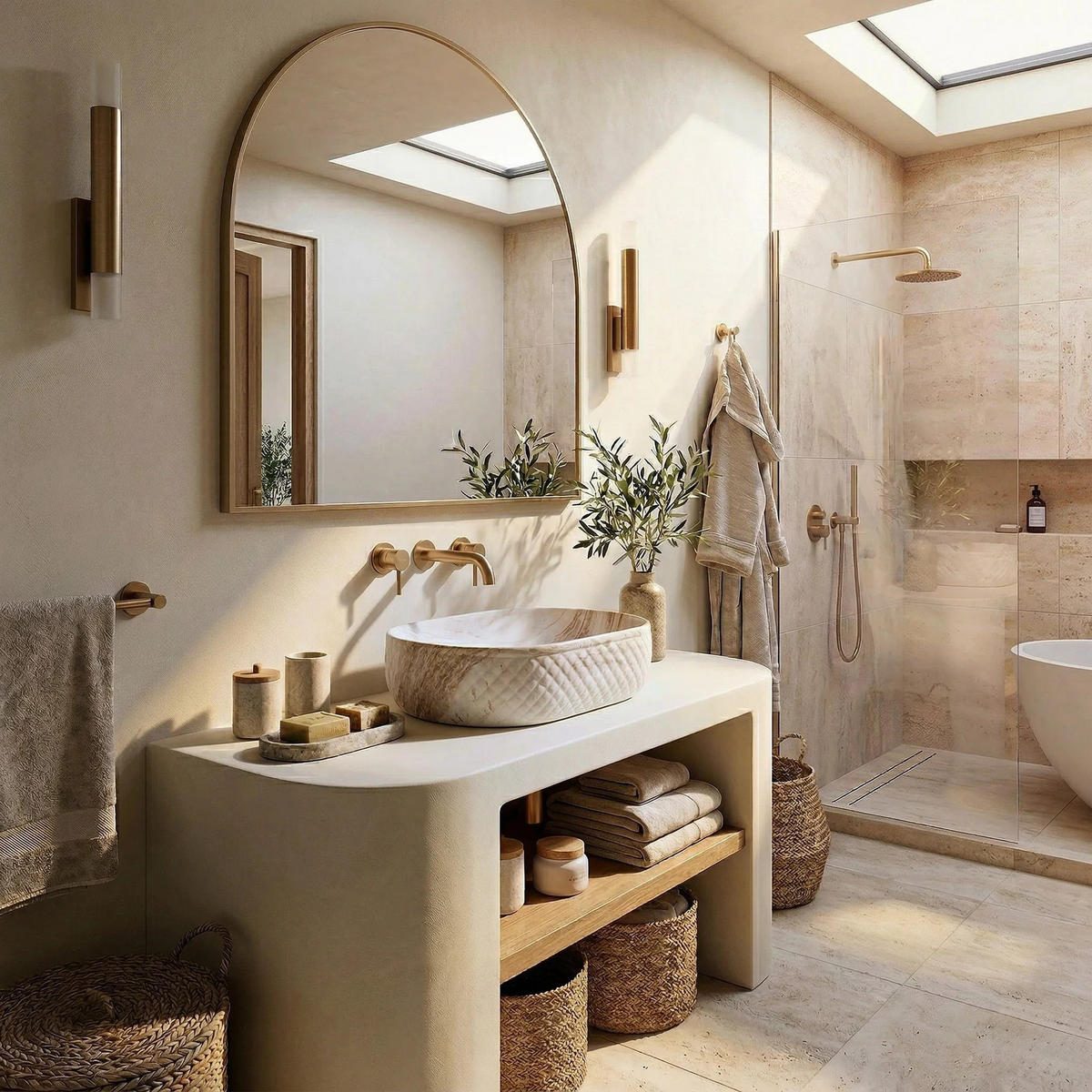 AUFSATZWASCHBECKEN Rea Oktawia Saturn - Beige, Keramik (35.5/15/50cm) - REA