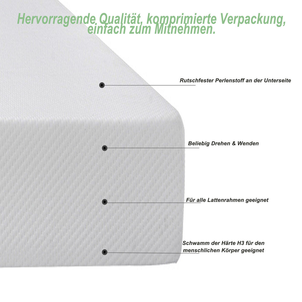 KOMFORTSCHAUMMATRATZE 90/200 cm Weiß mit Antirutschpartikeln und Griffen - Weiß, Textil (90/200cm) - Oxeza