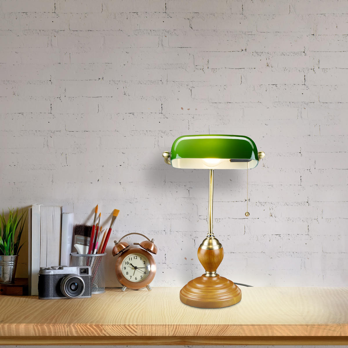 BANKERLAMPE - Multicolor, Glas/Holz (17/27/45cm) - Relaxdays