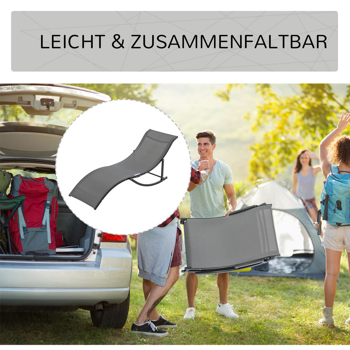 GARTENLIEGEN ergonomisch Aluminium Dunkelgrau 165 x 61 x 63 cm - Dunkelgrau, Textil (61/63/165cm) - Outsunny