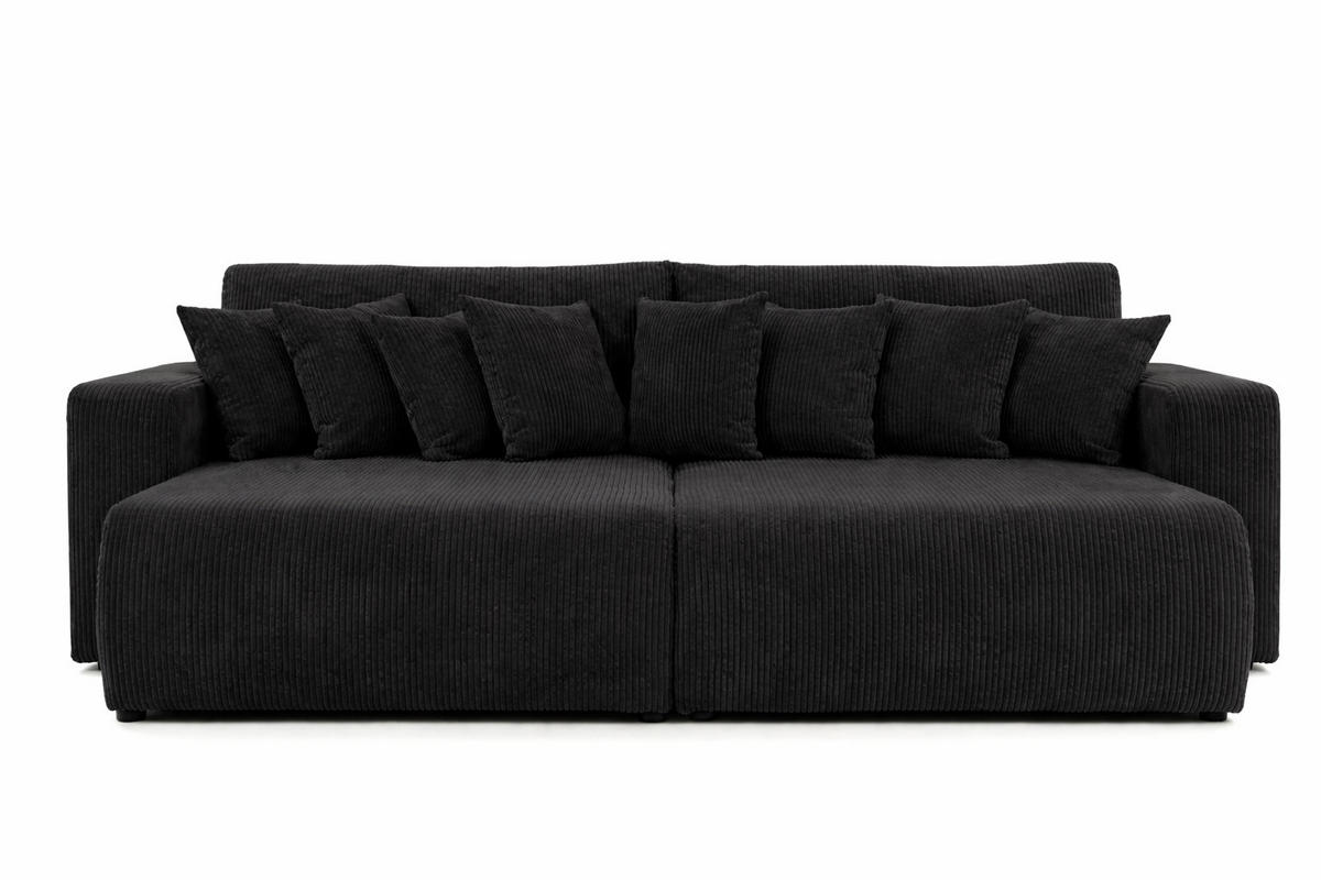 SCHLAFSOFA, Cordstoff Poso, Schwarz, PIANO DOUBLE - Schwarz, Holz (246/83/145cm) - Kaiser Möbel