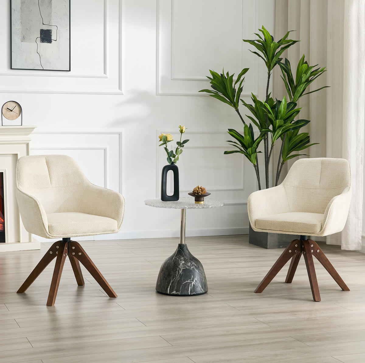 ESSZIMMERSTUHL drehbar mit Armlehnen 82 cm Stoff Walnut White 2er-Set - Weiß, Holz (46/82/58cm) - Meubliv