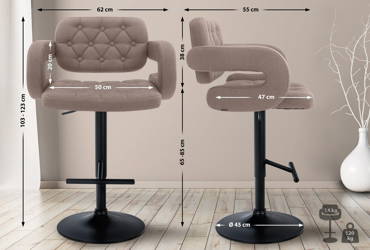 BARHOCKER Stoff taupe - Taupe/Schwarz, Textil/Metall (62/103/55cm) - CLP