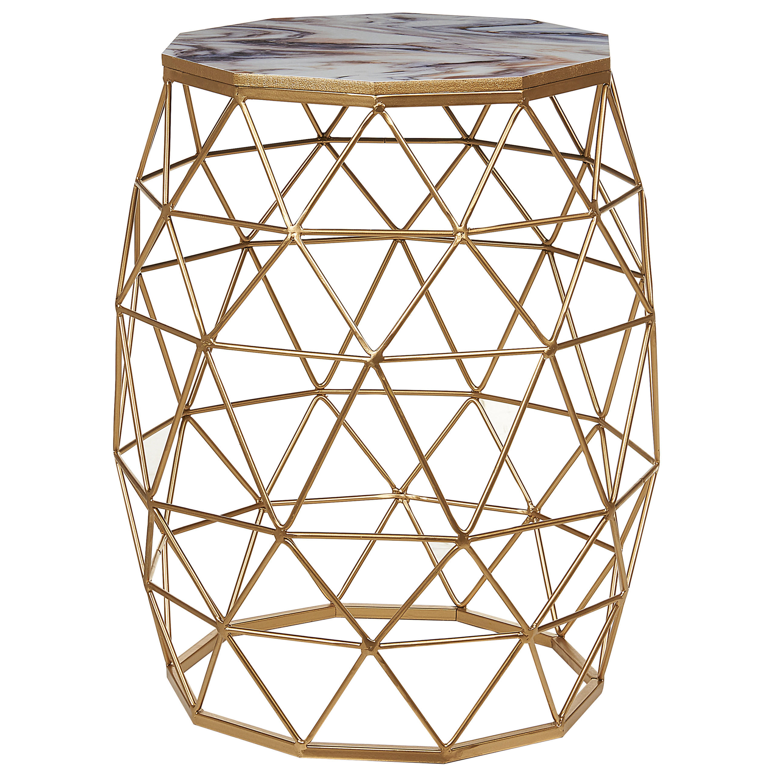 BEISTELLTISCH Marmor Optik weiß/gold Zehneck Halsey - Goldfarben, Holzwerkstoff (43/43/52cm) - Beliani