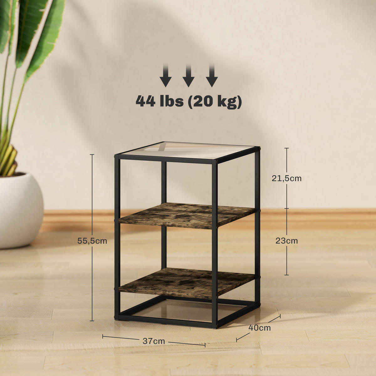BEISTELLTISCH 2er-Set mit Glasplatte, 37 x 40 x 55,5 cm, Rustikales Braun - Braun, Glas (37/40/55.5cm) - HOMCOM