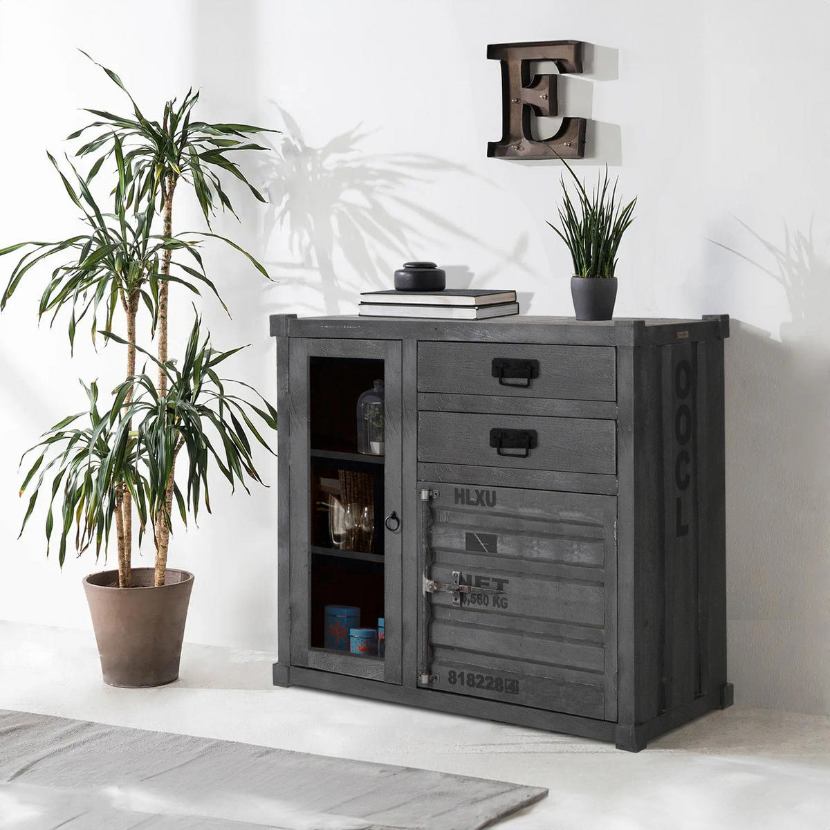 MASSIVE KOMMODE - Akazie Grau - Schwarz/Grau, Akazienholz/Holz (104/108/45cm) - home24
