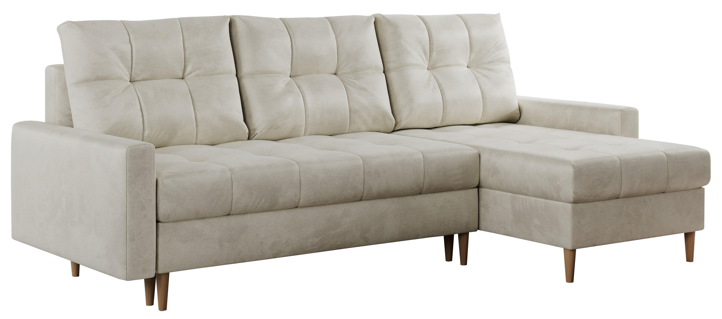 ECKSOFA Colin Velvet Beige - Beige/Braun, Holz/Textil (220/140cm) - MKS