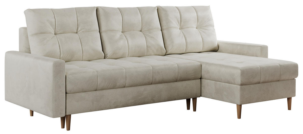 ECKSOFA Colin Velvet Beige - Beige/Braun, Holz/Textil (220/140cm) - MKS