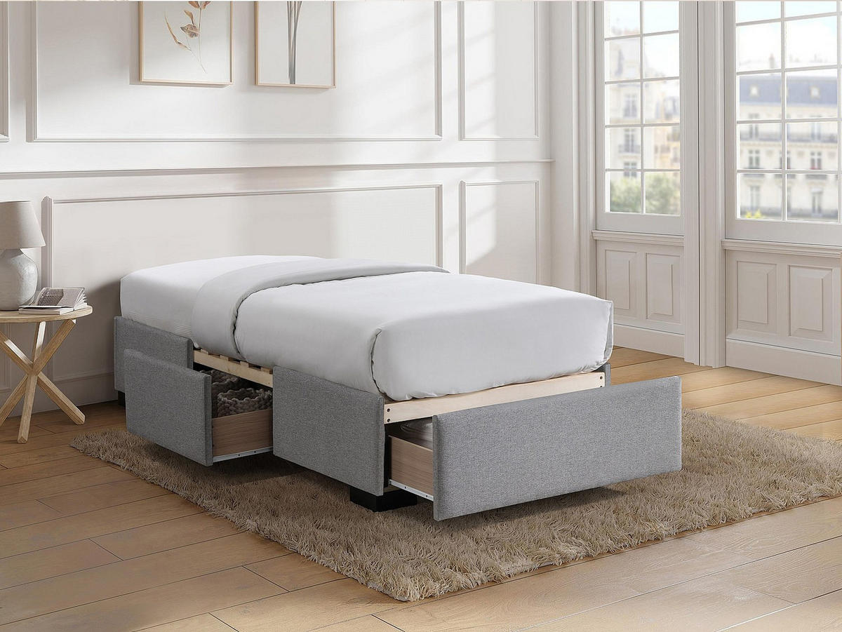 BETTGESTELL mit Lattenrost - 1 Person-Sitzer - Stoff - Grau - - Grau, Textil (96/197cm) - Vente-Unique