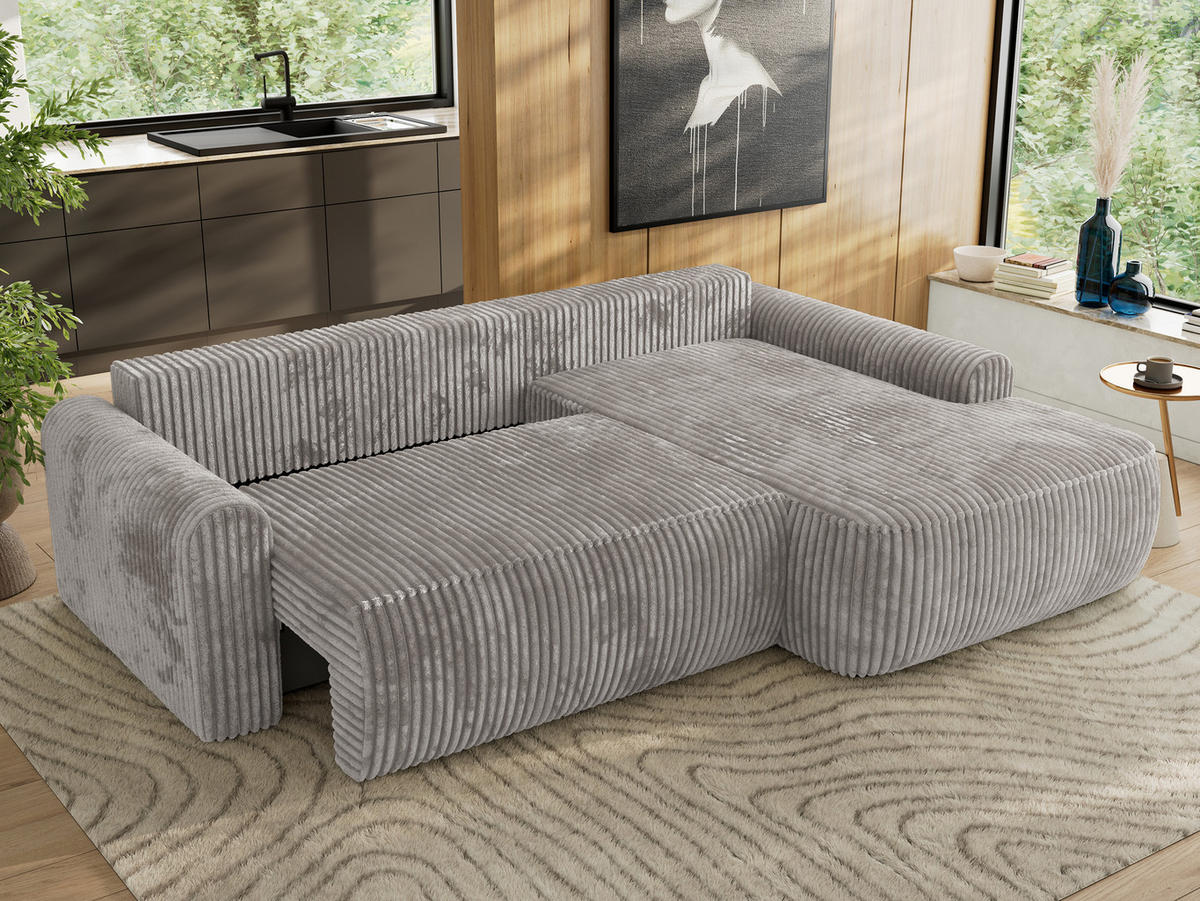 ECKSCHLAFSOFA CUBO L Grau Cord - rechts - Schwarz/Grau, Kunststoff/Textil (187/273cm) - MKS