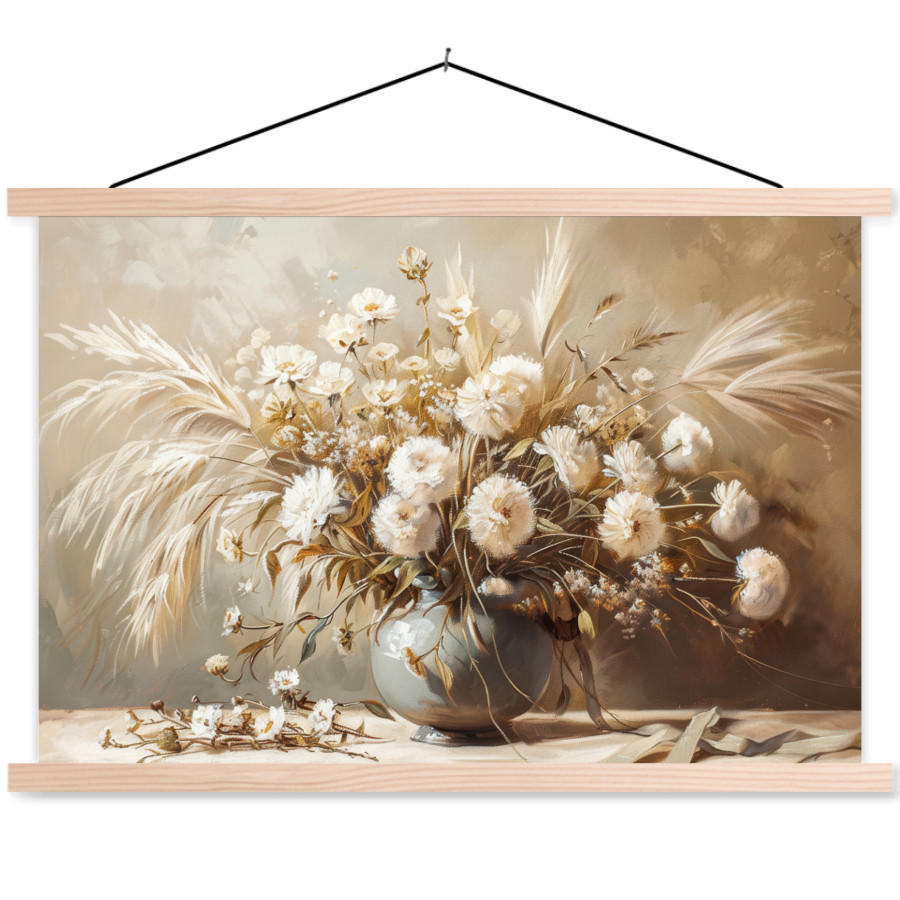 POSTER Blumen - Vase - Stilleben - Beige 120x80 cm - Creme, Textil (120/80/0.15cm) - MuchoWow