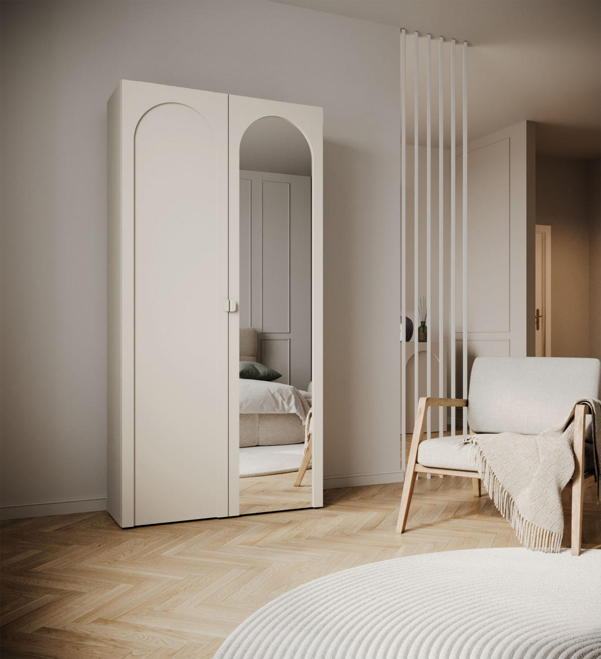KLEIDERSCHRANK Arkadia Kaschmirgrau mit Spiegel 100 cm - Taupe, Holzwerkstoff (100/200/53cm) - Selsey