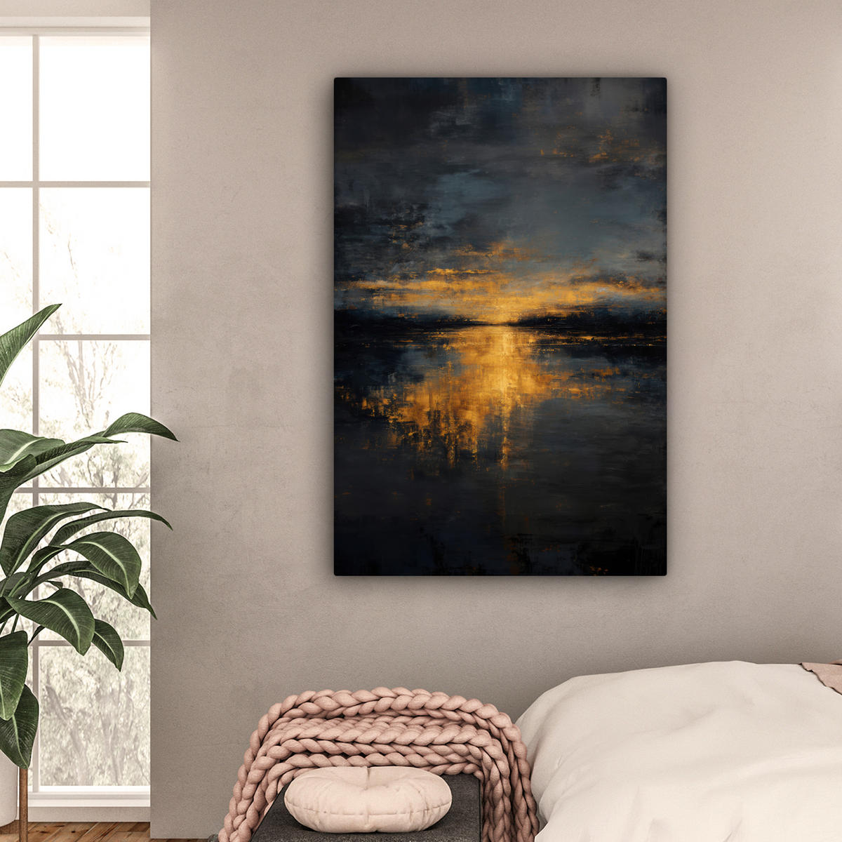 LEINWANDBILD Goldene Reflexion auf dem Wasser Deko XXL 80x120 cm - Anthrazit, Textil (80/120cm) - MuchoWow