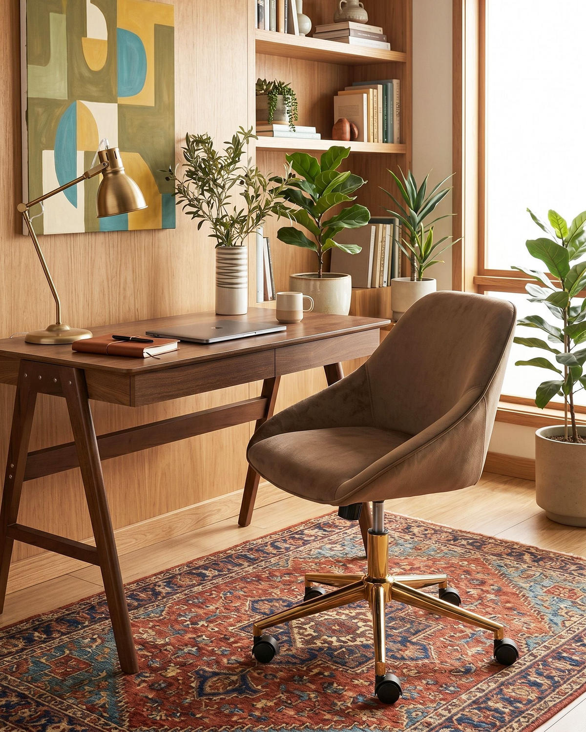 SCHREIBTISCHSTUHL Samtstoff Braun Bardsdale - Braun, Textil (54/85/54cm) - Beliani