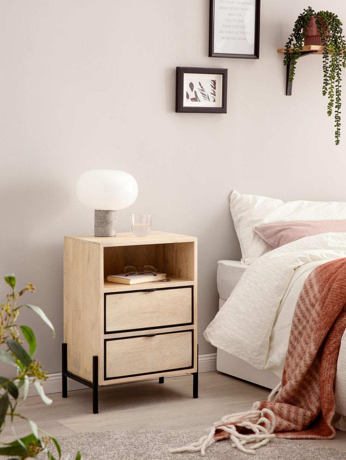 NACHTTISCH – Mango Massivholz/Metall, 43x60x30 cm, 2 Schubladen, braun - Schwarz/Braun, Holz/Metall (43/60/50cm) - KADIMA DESIGN