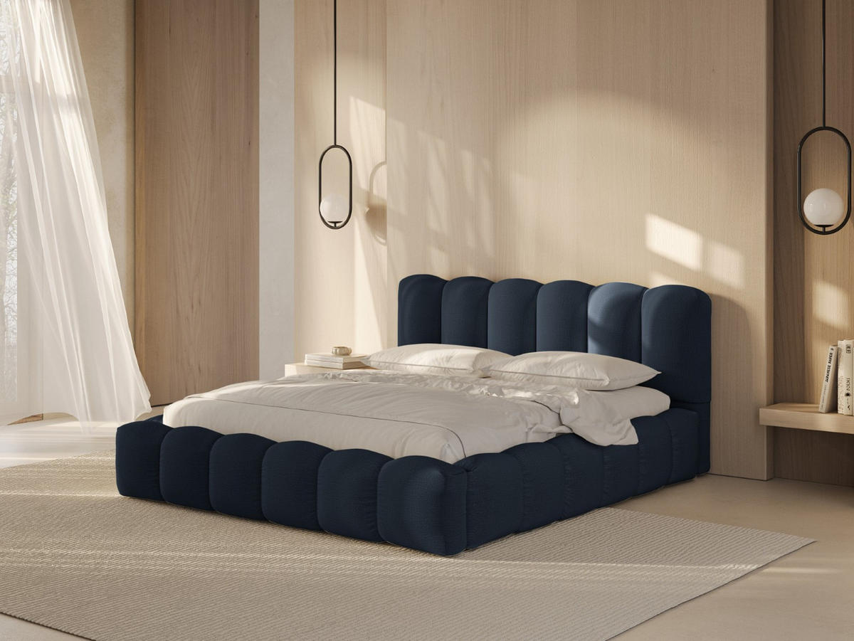 BETT mit Bettkasten und Kopfteil Lupine aus strukturiertem Stoff königsblau 180x200cm - Dunkelblau, Textil (180/200cm) - Micadoni
