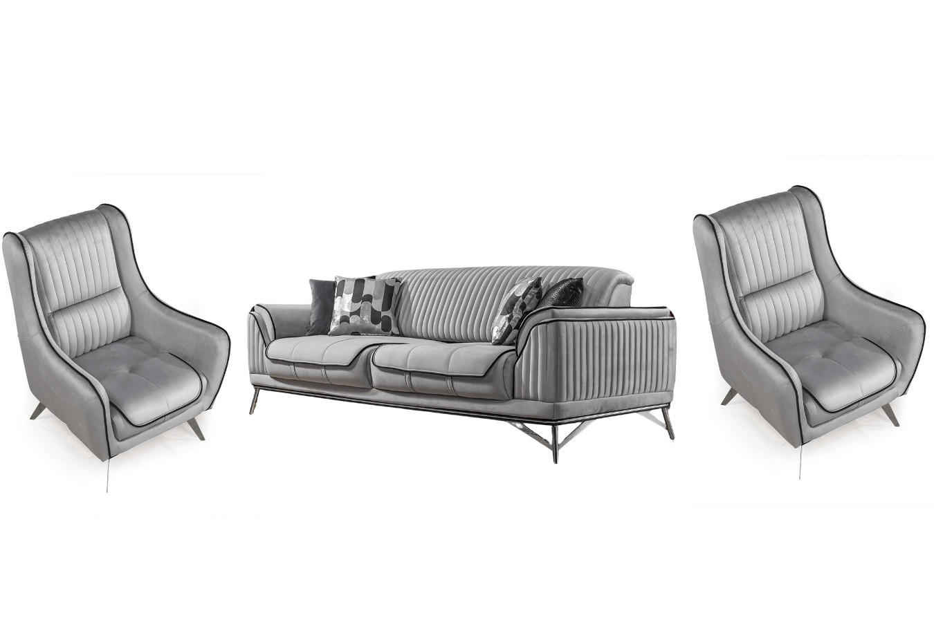 SITZGARNITUR Bond Grau Stellvariante:3+1+1 - Grau, Holz (227/85/100cm) - Villa Möbel