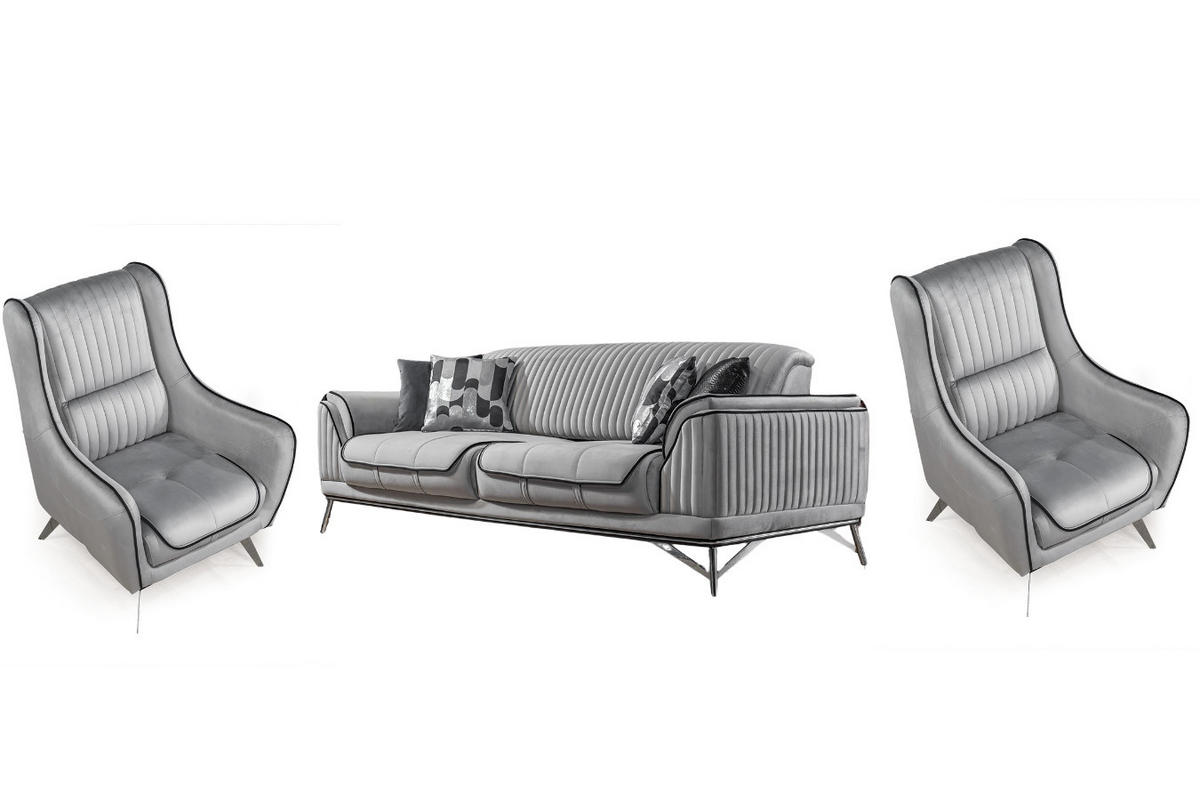 SITZGARNITUR Bond Grau Stellvariante:3+1+1 - Grau, Holz (227/85/100cm) - Villa Möbel