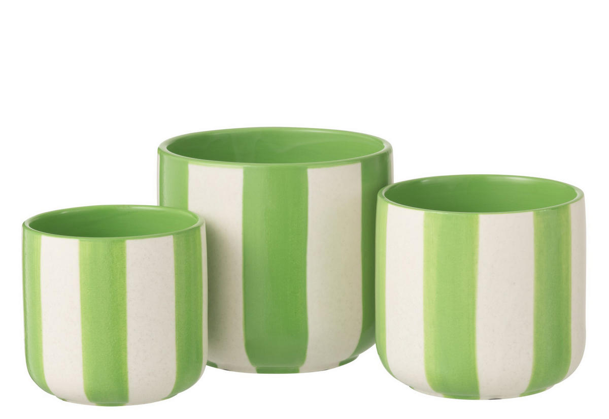 BLUMENTOPF GESTREIFT Grün - Weiß, Keramik (15/14cm) - J-Line