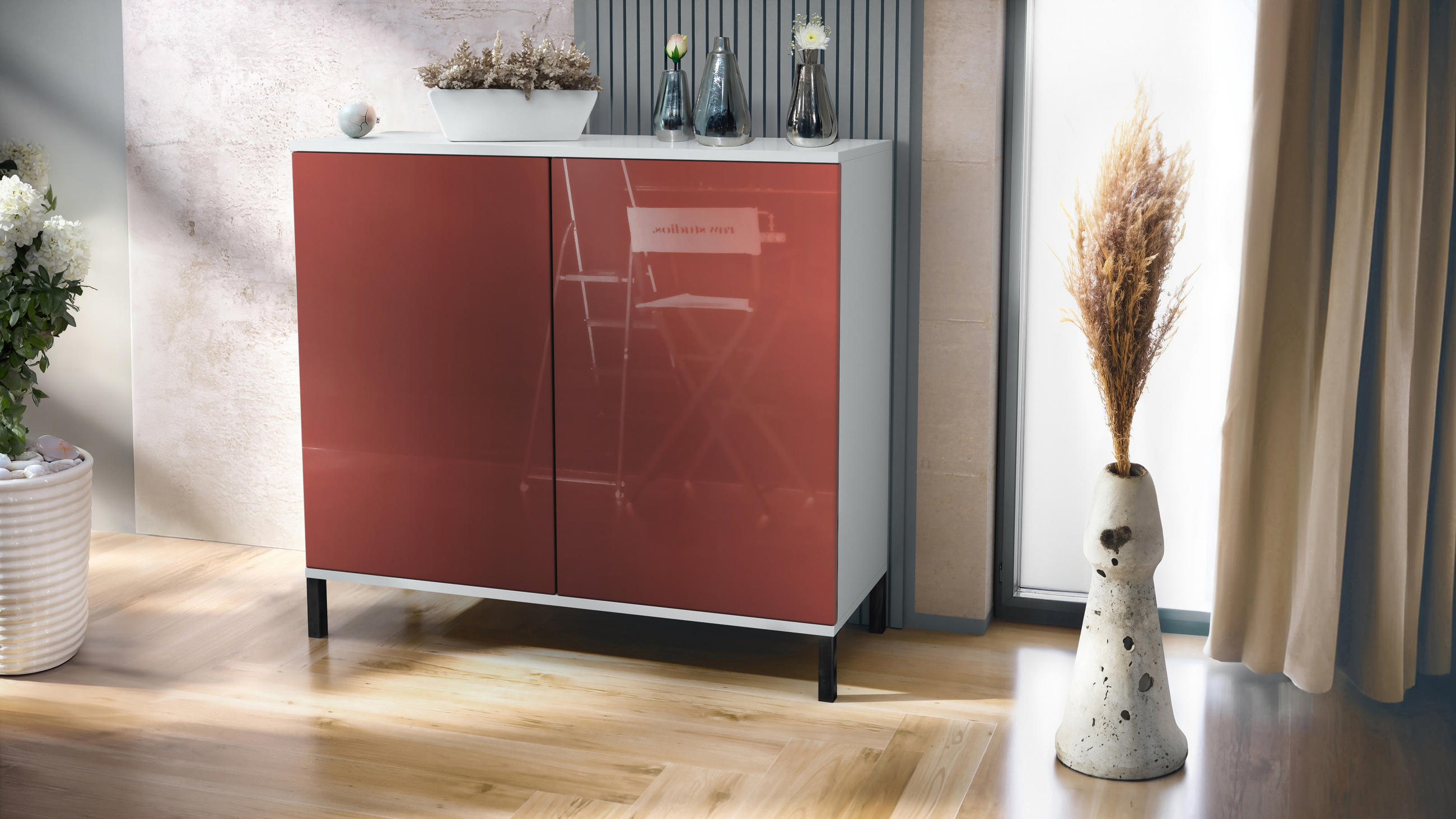 KOMMODE Skadu Bordeaux Hochglanz - Bordeaux, Holzwerkstoff (92.5/83.5/35cm) - Vladon