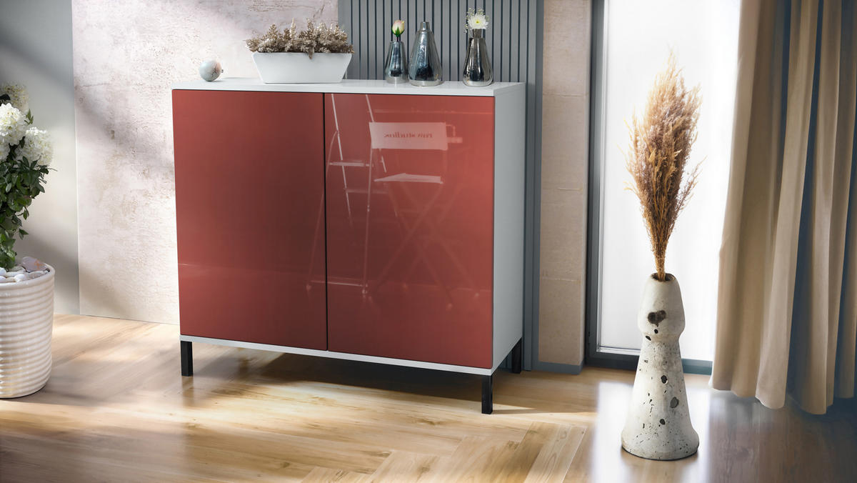 KOMMODE Skadu Bordeaux Hochglanz - Bordeaux, Holzwerkstoff (92.5/83.5/35cm) - Vladon
