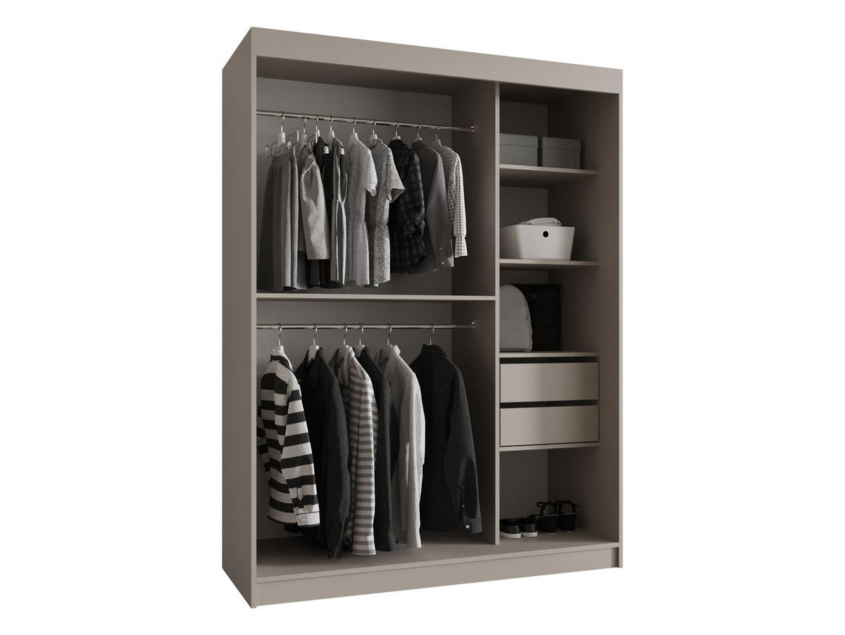 SCHWEBETÜRENSCHRANK Bahrajn 150 mit Schubladen - Kaschmir/Silberfarben, Holzwerkstoff/Kunststoff (150/200/62cm) - MIRJAN24