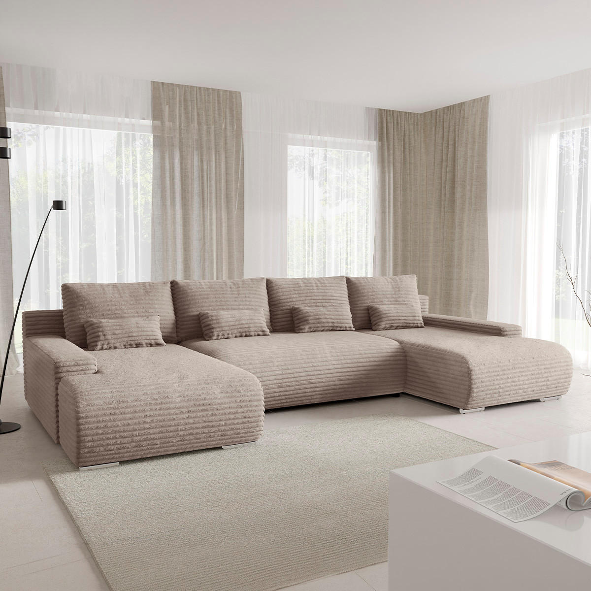 PANORAMASOFA Ivana 4 Sitzplätze Taupe - Taupe, Holz (350/85/172cm) - Petits-meubles